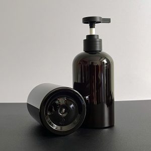 Chai PET nâu đen vòi nhấn dẹp