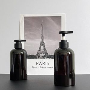 Chai PET nâu đen vòi nhấn dẹp