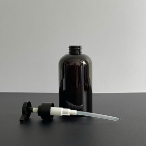 Chai PET nâu đen vòi nhấn dẹp