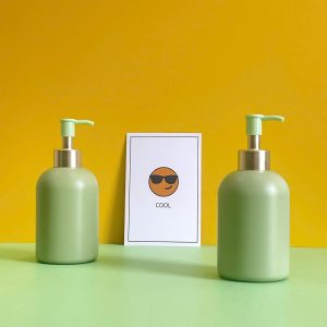 Chai HDPE xanh lá tròn lùn vòi nhấn kẹp xanh lá