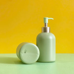 Chai HDPE xanh lá tròn lùn vòi nhấn kẹp xanh lá