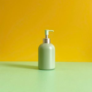 Chai HDPE xanh lá tròn lùn vòi nhấn kẹp xanh lá