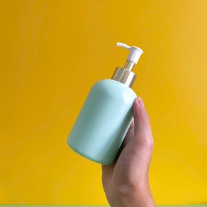 Chai HDPE Xanh Mint Tròn Lùn Vòi Nhấn Trắng