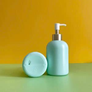 Chai HDPE Xanh Mint Tròn Lùn Vòi Nhấn Trắng