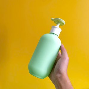 Chai đựng sữa tắm xanh hình trụ HDPE vòi nhấn dẹp xanh lá