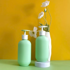 Chai đựng sữa tắm xanh hình trụ HDPE vòi nhấn dẹp xanh lá