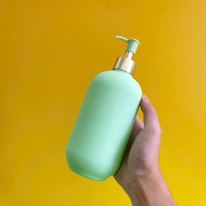 Chai đựng sữa tắm xanh hình trụ HDPE vòi nhấn dẹp xanh