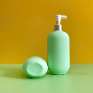 Chai đựng sữa tắm xanh hình trụ HDPE vòi nhấn kẹp trắng
