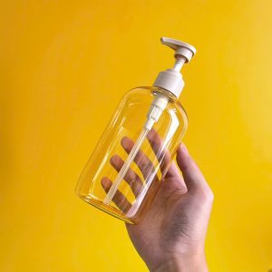 Chai đựng sữa tắm vàng trong PET vòi nhấn nâu nhám