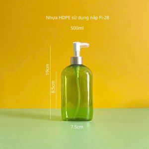 Chai đựng dầu gội PET xanh ngọc vòi nhấn kẹp trắng 500ml