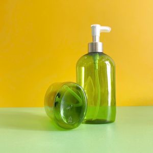 Chai đựng dầu gội PET xanh ngọc vòi nhấn kẹp trắng 500ml