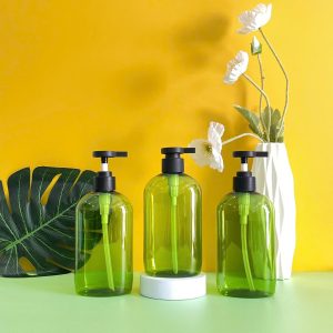 Chai đựng dầu gội PET xanh ngọc vòi nhấn dẹp 500ml