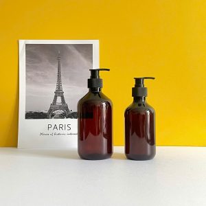 Chai PET nâu đen vòi nhấn đen 350ml 500ml
